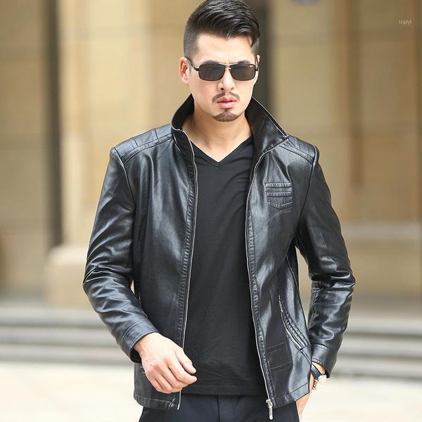 

kuyomens 2021 mens leather jacket pu zippers slim coats cutting autumn winter coat leather basic men jackets m-4xl1, Black