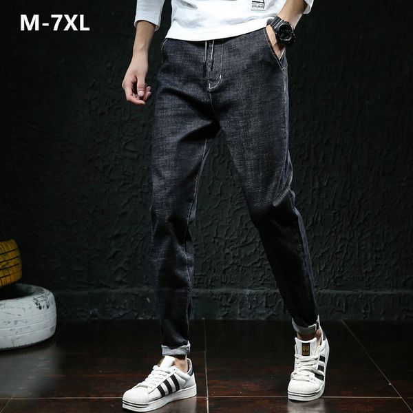 

black jeans for men plus size trousers mens harem cowboy loose stretch oversized high waisted large 5xl 6xl 7xl denim blue pants q0105, Black;white