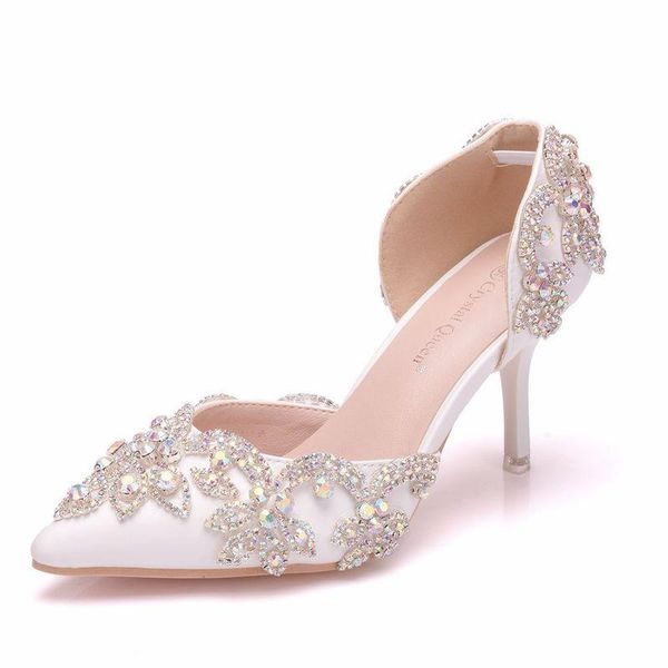 

dress shoes spring autumn women pumps extrem hollow rhinestone pointed toe thin heels 8cm high, Black