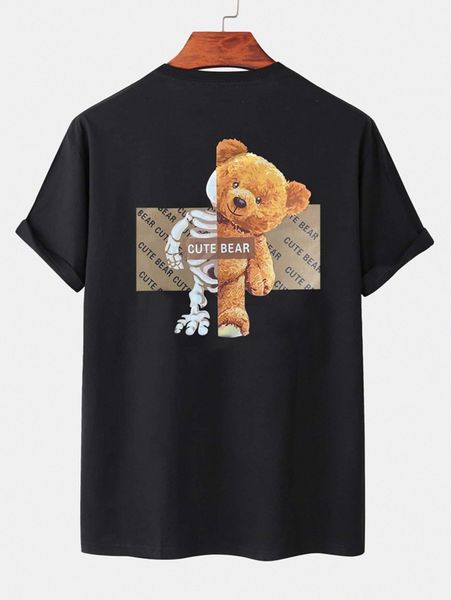 

men cartoon bear & letter print tee v28c#, White;black
