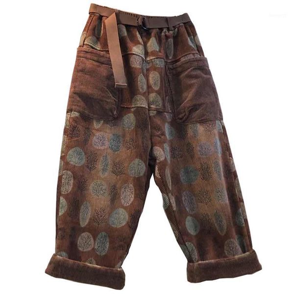 

corduroy thick pants women winter fleeced warm high waist harem trousers baggy print vintage thicken bloomers joggers with belt1, Black;white