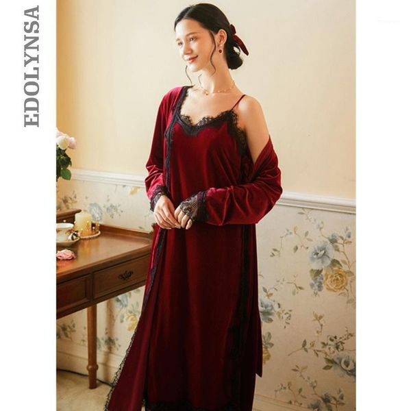 

robes sets solid kimono robe lace fashion bathrobe sleepwear peignoir wedding robes soft bridesmaid h2931, Black;red