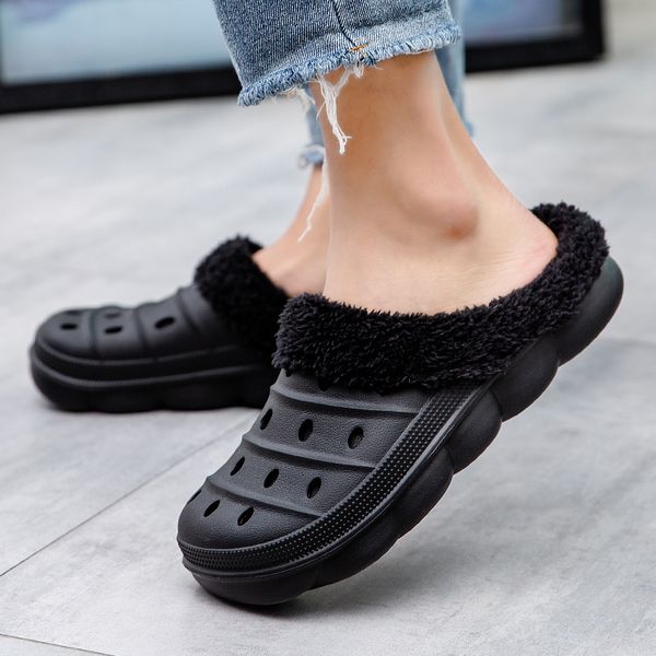 

winter women men and fuzzy-skinned garden clogs mules slippers indoors pair flip flops 6xek, Black;brown