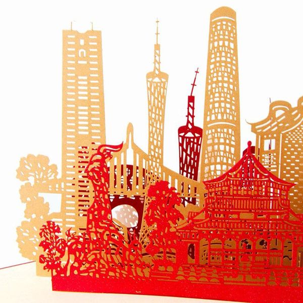 

3d лазерная вырезать ручной работы резьба гуанчжоу город бумаги приглашение поздравительные открытки открытка бизнес творческий подарок суве