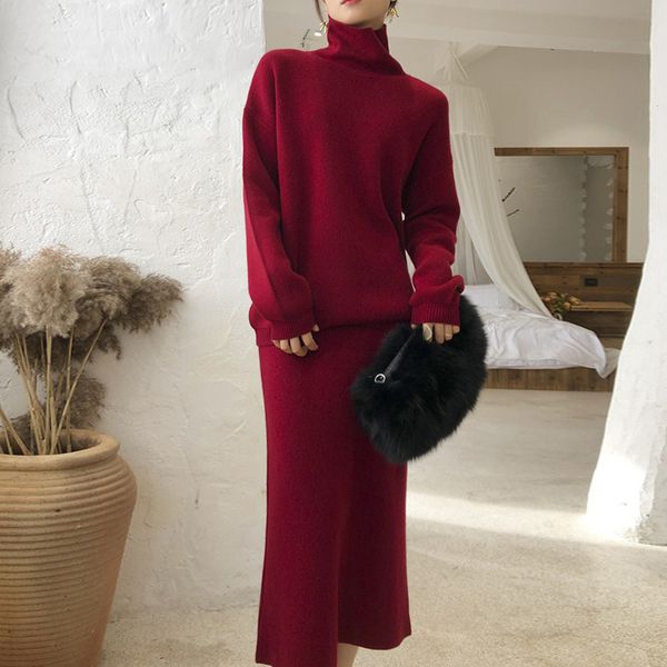 

2021 new fashion knitted sweater and skirt two piece set women autumn slim fit crop suit outfits 09to, White