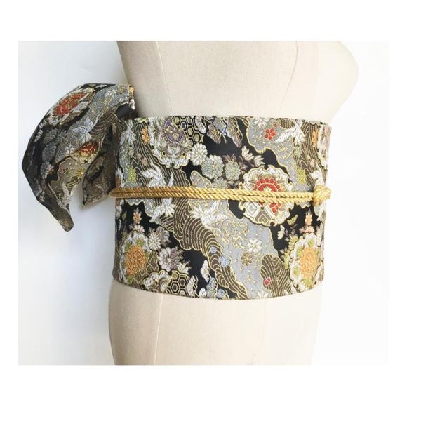 

2020 kimono accessories styling jacquard large bow waist belt, Black;brown