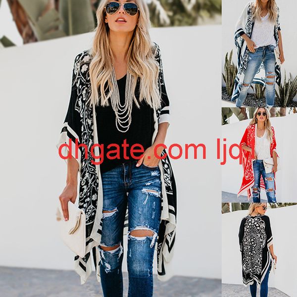 

2019 new print loose casual long smock coat, Black;brown