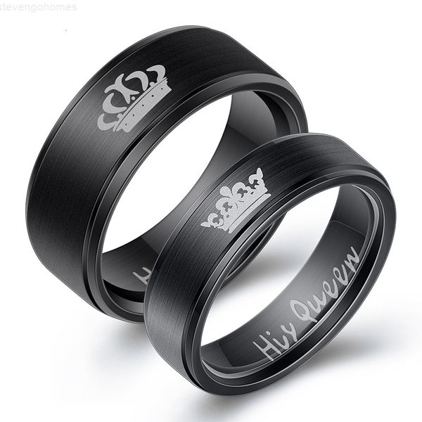 

steel queen stainless women color simple his design her king couple wedding ring for men, Silver