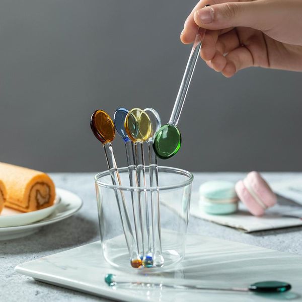 

spoons 1pcs glass coffee spoon teaspoons seasoning stirring ice cream dessert scoop small 2021-