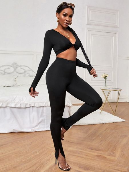 

sxy thumb holes crop & split hem leggings z3gu#, White