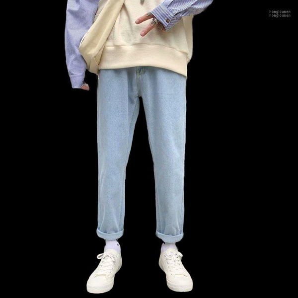 

2020 new hip hop streetwear harem jeans pants men loose joggers denim casual sweatpants korea ankle length trousers1, Blue
