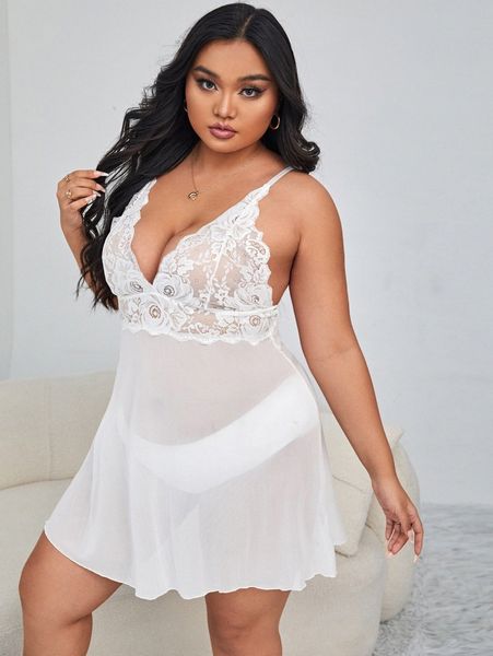 

plus contrast lace mesh slips n4ah#, Black;white