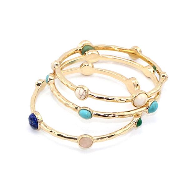 

round natural stone inlay cooper bangle for women, Black