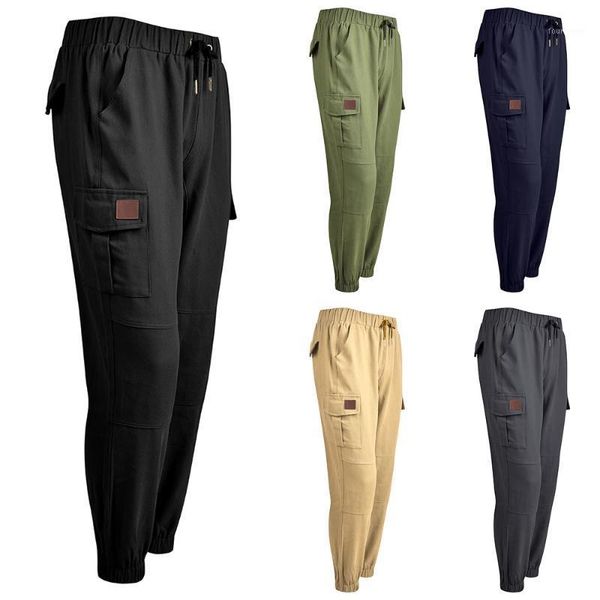 

men's pants sale man long trousers pocket solid color male leggings cargo drawstring men d301, Black