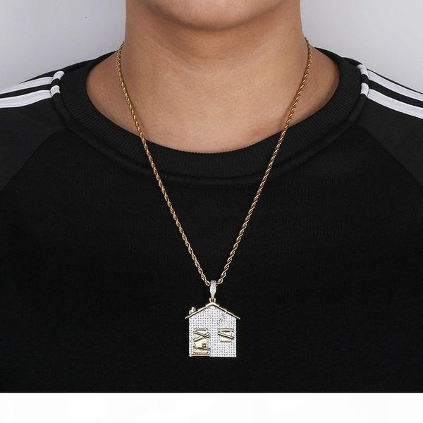 

pendant house iced plated out shape 14k gold necklace micro paved zircon men hip hop jewelry0iw8