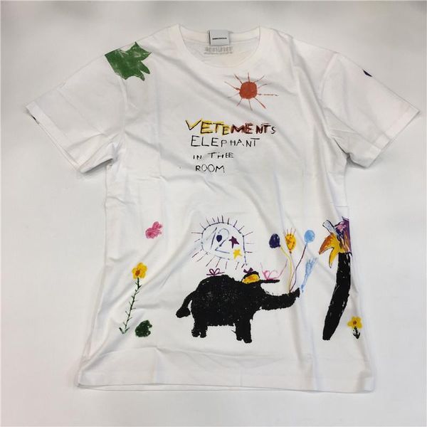 

hip-hop vetements t shirts men women graffiti elephant colorful cartoon vetements t shirts drop shipping, White;black