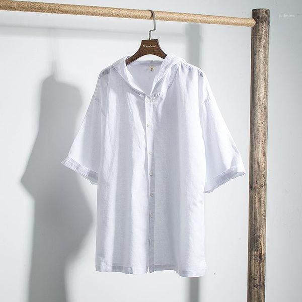 

new men's hoodie shirts casual men cotton linen short-sleeved hooded sports shirt solid male spring summer clothing ts-5001, White;black