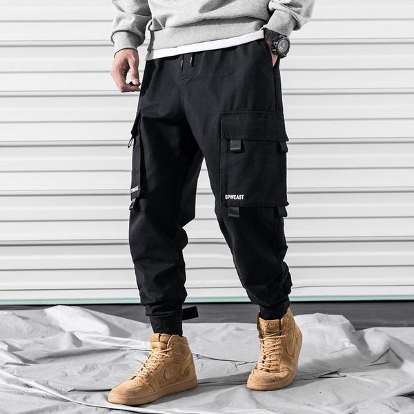 

men's pants winter fall fashion men drawstring multi pockets solid color cargo pant 100% cotton plus size 5xl 100kg chic trouser, Black