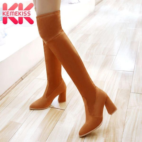 

kemekiss women office new arrival stretch boots over the knee boots for women square heels winter long footwear size 34-431, Black