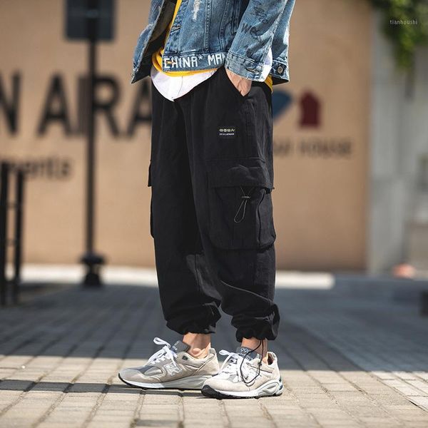 

men pockets harajuku harem pants 2020 overalls mens japanese streetwear joggers pants male hip hop loose cargo1, Black