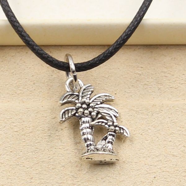 

palm tree coconut pendant necklace choker charm black leather cord factory price handmade jewelry pk6r, Silver