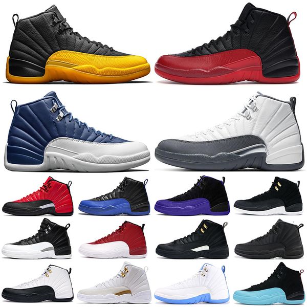 

2021 mens basketball shoes 12s jumpman university gold stone blue flu game royal the master dark grey sports sneakers men size 7-13, White;red