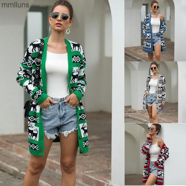 

sweater medium 2020 cardigan t-shirt length christmas fawn coat, Black;white