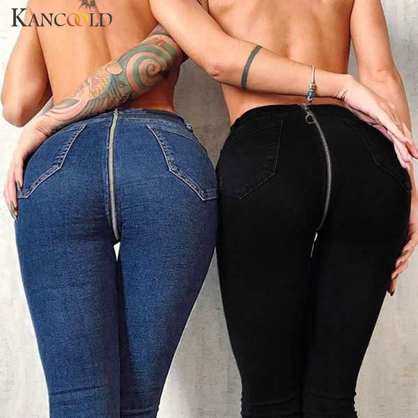 

kancoold jeans women back zipper pencil stretch denim skinny jeans pants high waist trousers fashion jeans woman lj201126, Black;white