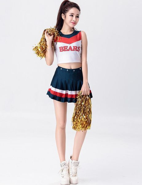 

high school cheerleaders costume 2018 girls cheering costume halloween party uniform with skirts1, Black