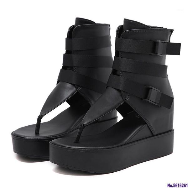 

sandals platform flip flops women beach ankle strap wedges shoes for summer black leather vintage european american zip1