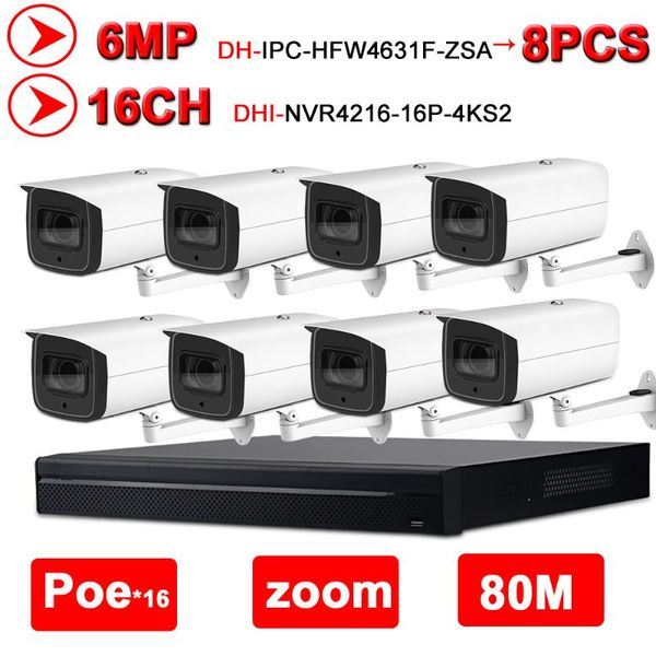 

dahua 6mp 16+8 security cctv system 8pcs 6mp poe zoom ip camera ipc-hfw4631f-zsa 16poe 4k nvr4216-16p-4ks2 surveillance nvr kit