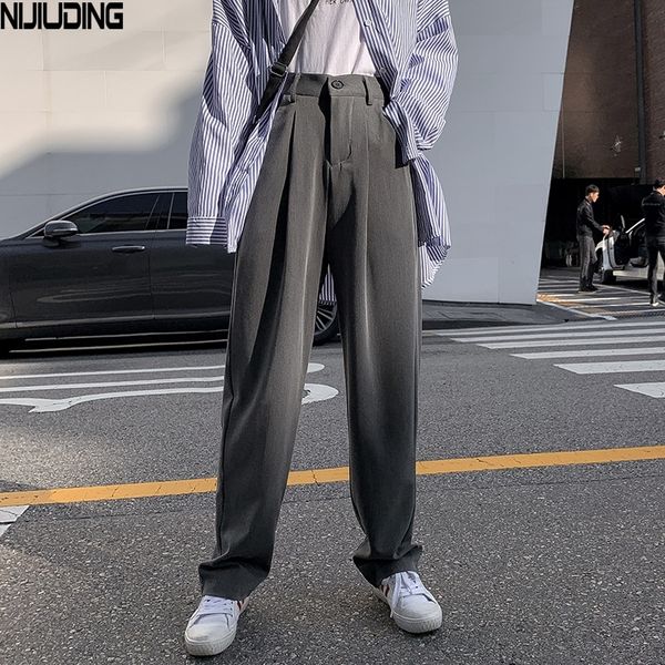 

nijiuding women suit pants spring office lady long trousers new autumn solid loose high waist pant vestodo female pants 201111, Black;white