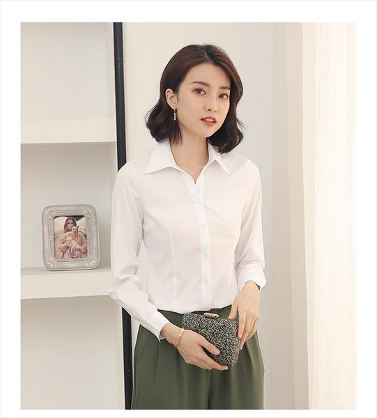 

2020 spring new women blouse white 4xl 5xl big size shirts office lady work blouse women turndown collar long sleeve slim