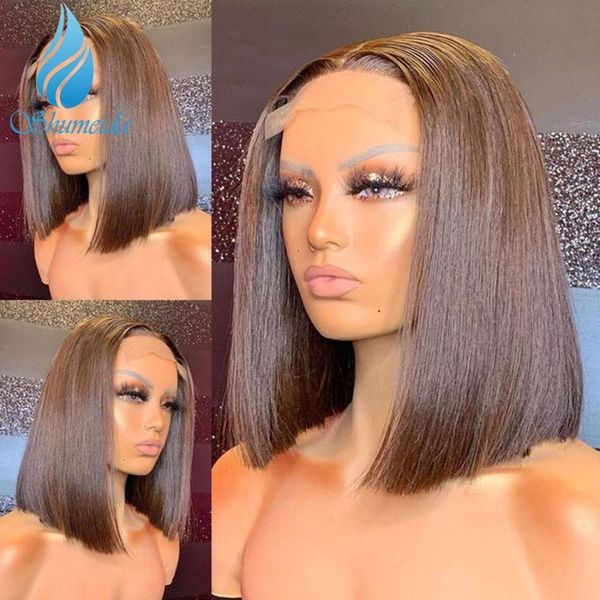 

lace wigs smd 13*6 front human hair brazilian remy brown color short bob wig with baby for black women, Black;brown