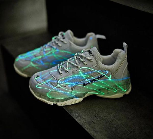 

luminous men women casual dad shoes neon green triple-s 17fw sneakers tripler black pink crystal clear sole bottom paris platform shoes, Black;white