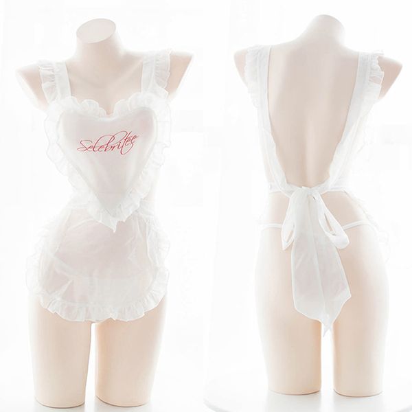 

white love apron thong transparent club outfits cosplay maid costume nightwear lingerie festival rave clothes 791, Black;red