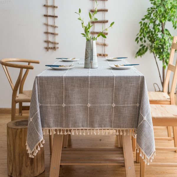 

dot plaid decorative linen tablecloth with tassel waterproof oilproof thick rectangular dining cover tea table cloth