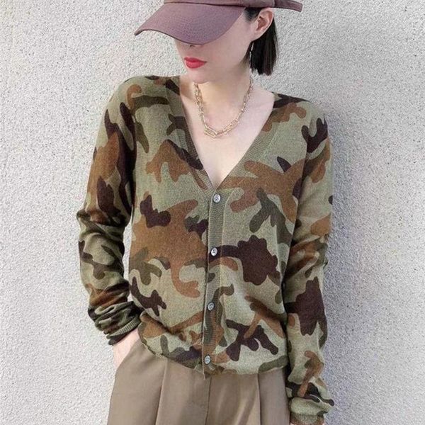 

new camouflage cardigan sweater for women spring and autumn women's sweater, White