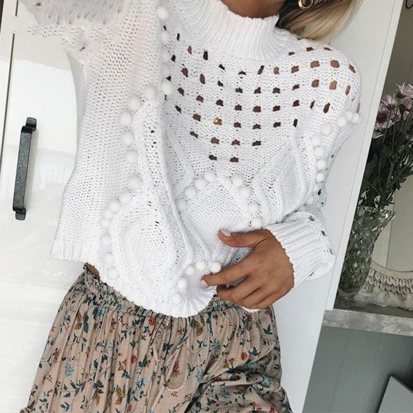 

brangdy hollow out white sweaters women autumn winter 2020 turtleneck long sleeve knitted jumpers casual ladies pullovers black, White;black