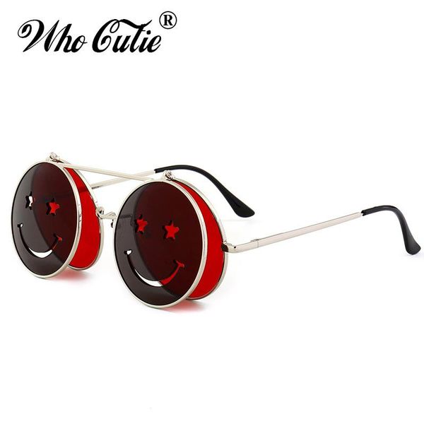 

sunglasses who cutie round flip up women men vintage retro steampunk metal frame red yellow clip on funny sun glasses om486, White;black