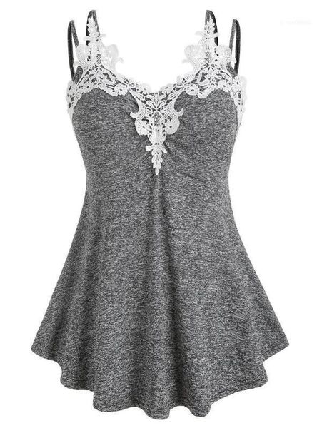 

wipalo plus size lace insert women big size marled contrast patchwork summer sleeveless ladies tank fashion clothes11, White