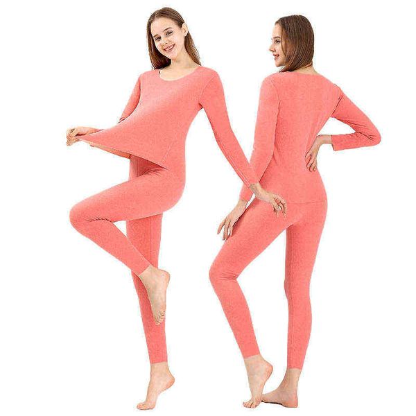 

soft comfortable warm female winter clothing solid color long johns thin seamless thermal underwear sets women 220112, Black;pink