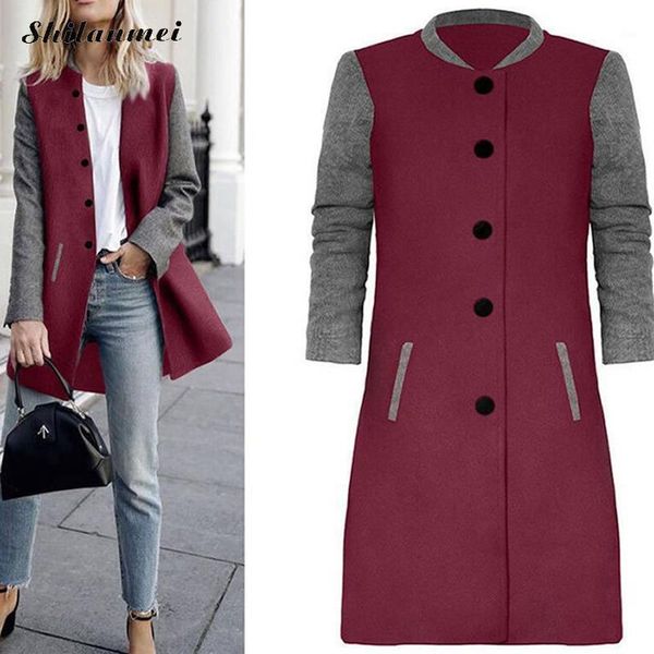 

fashion long jacket women 2020 autumn woolen coat women stand collar casual coat female stylish thin streetwear blend overcoat1, Black