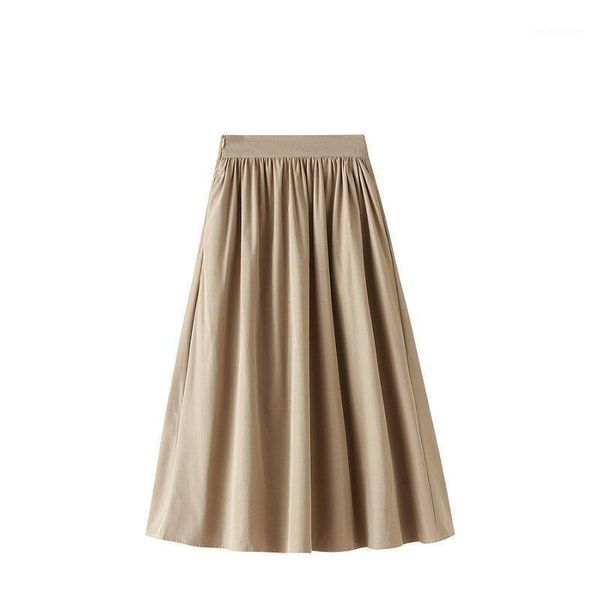 

2021 autumn & winter new korean elastic high waisted slim simple solid color a-line skirt casual women long skirt, Black