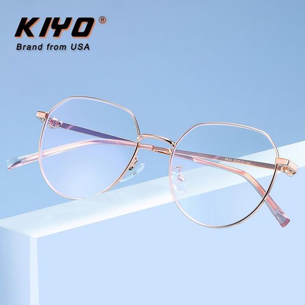 

kiyo brand 2020 new women men fashion anti blue light optical frame metal eyeglasses frames round spectacles glasses 9653, White;black