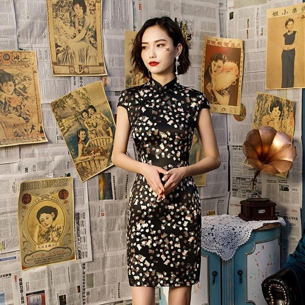 

sheng coco black cheongsam daily beautiful short mini qipao dress slim dress woman chinese silk qipao beautiful1, Red