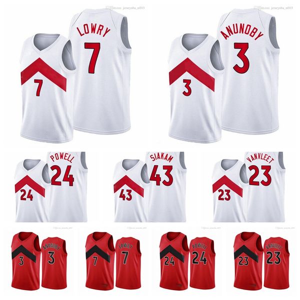 

men women youth 7 kyle lowry pascal 23 siakam fred vanvleet 3 red icon new uniform 24 powell 2020-21 white basketball jersey, Black;red