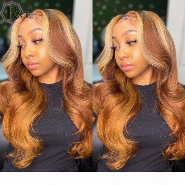

rulinda highlight ombre color brazilian lace front human hair wigs with baby hair body wave lace wigs remy t-part, Black;brown