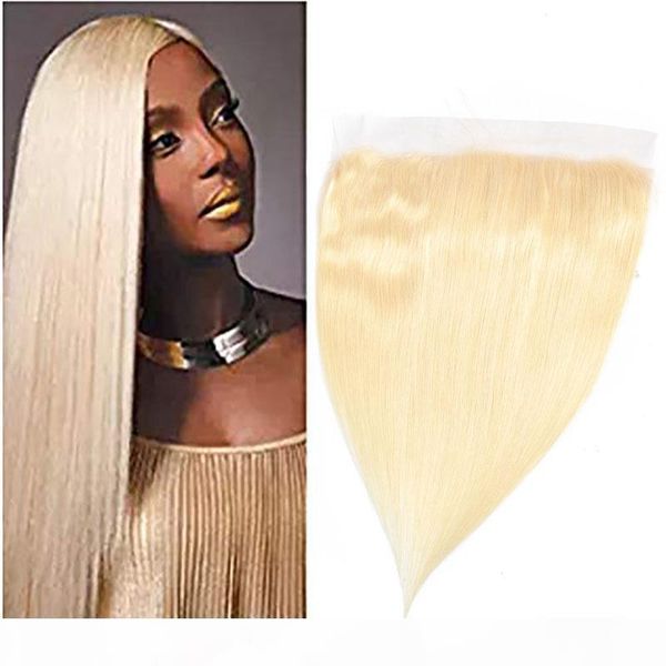 

peruvian raw virgin human hair 13x4 lace frontal 613# blonde silky straight 10-22inch 613# blonde 13 by 4 frontal with baby hair closures, Black;brown