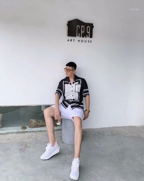 

qa0662 fashion men's shirts 2020 runway european design party style men's clothing1, White;black